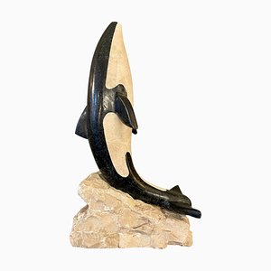Tessellierte Orca Skulptur aus Marmor von Maitland Smith, 1980er