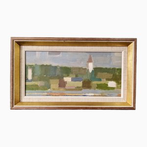 Houses by Nature, 1950s, Oil on Canvas, Framed