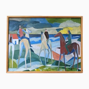 Horseback, 1950s, Oil on Canvas, Framed