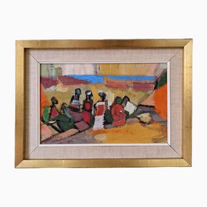 Outing, 1950s, Oil on Board, Framed
