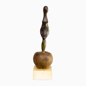 Godfried Pieters, Femme Abstraite sur une Balle, 1960s, Bronze sur Marbre