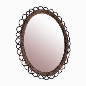 Vintage Oval Mirror in Rattan, 1970s
