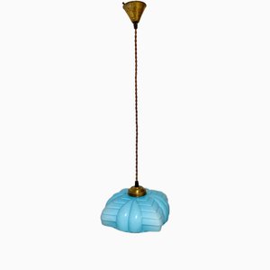 Offene Art Deco Lampe aus blauem Opalglas, 1920er