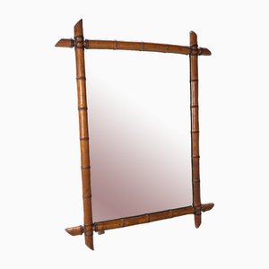 Grand Miroir Vintage en Faux Bambou, 1950s