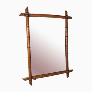 Specchio grande vintage in bambù, anni '50