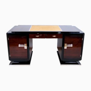French Art Deco Black Desk in Macassar and Leather, 1930s