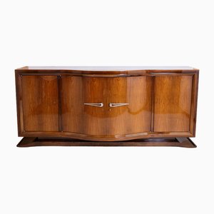 Long Art Deco French Sideboard in Bright Wood with Bulging Front, 1930s