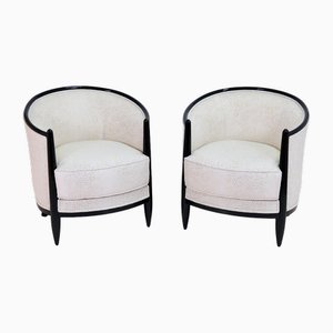 Early Art Deco French Bergeres Club Chairs in Black Lacquer, 1925, Set of 2