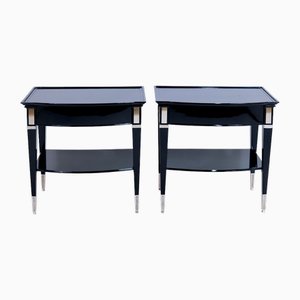 Art Deco French Night Stands in Black Piano Lacquer with Drawers, 1940s, Set of 2