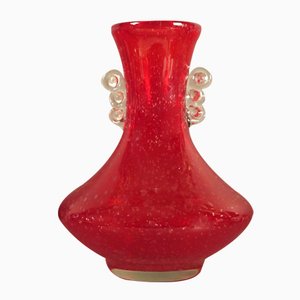 Vase Vintage en Verre Rouge avec Poignée de Murano, 1950s