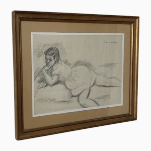 Emile-François Chambon, Petite fille pensive, 1946, Crayon sur Papier, Cadre