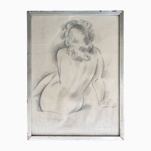 Emile-François Chambon, Femme nue de dos, 1944, Matita su carta, Incorniciato
