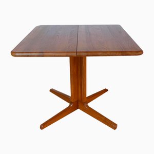 Square Teak Extendable Dining Table with Extension Leaf and Column Base, Denmark, 1970s