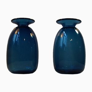 Dänische Capri Vasen aus Blauem Glas von Jacob E. Bang für Holmegaard, 1960er, 2er Set