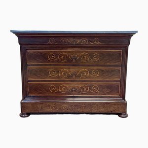Commode in Mahogany and Oak with Gray Marble Top