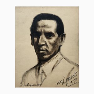 Aimé Moret, Autoritratto, 1955, Carboncino su carta