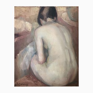 Louis Henri Salzmann, Dos de femme nue assise, huile sur bois, encadré
