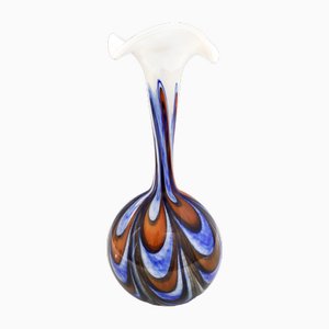 Large Postmodern Italian White and Blue Glass Vase from Opaline Florence, 1970s