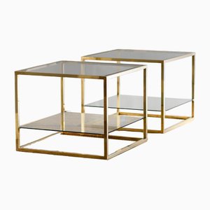 Tables with Glass Shelves and Brass Details, 1980s, Set of 2