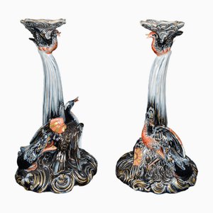 20th Century French Pottery Candlesticks by Keller & Guérin for Lunéville, Saint Clement, Set of 2