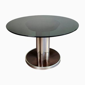 Table de Salle à Manger Vintage en Bois, Aluminium et Verre, 1970s