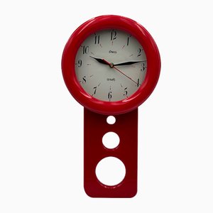 Italian Lacquered Red Wall Clock by Lowell, 1970s