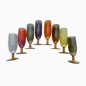 Vintage French Multi-Color Wine Glasses, 1960s, Set of 8