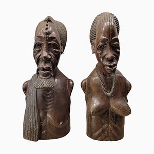 Congolese Artist, Busts, 1950s, Wenge Wood, Set of 2