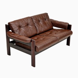 Scandinavian 2-Seat Sofa in Brown Leather, 1970s