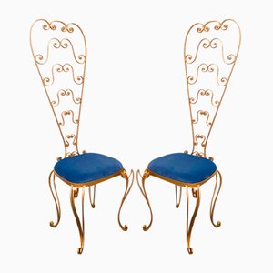 Mid-Century Modern Italian Vanity Chairs in Gold Iron by Pier Luigi Colli, 1950s, Set of 2