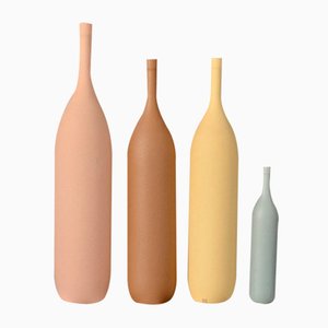 Large Italian Colored Ceramic Bottles, 1980, Set of 4