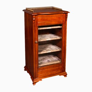 Antique English Edwardian Music Cabinet in Walnut and Glass, 1890s