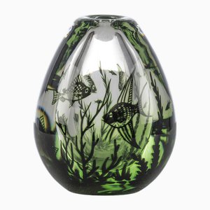 Schwedische Fiskgraal Vase von Edward Hald für Orrefors, 1950er