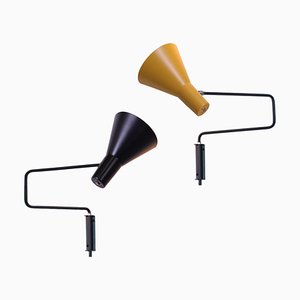 Black and Yellow 7101 Paperclip Elbow Sconces by J. J. M. Hoogervorst for Anvia, 1950s, Set of 2
