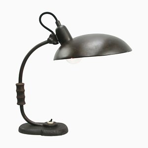 Vintage Industrial Grey Metal Table Lamp with Wooden Handle