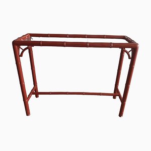 Table Console Vintage Laquée Rouge en Faux Bambou