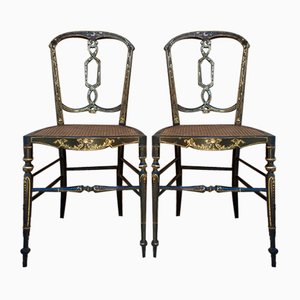 Chaises Elizabethan Laquées Noires, 1840, Set de 2