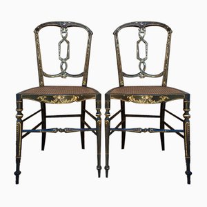 Elizabethan Chairs in Lacquered Black, 1840, Set of 2