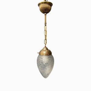 Antique Hanging Lamp with Frosted Glass Shade