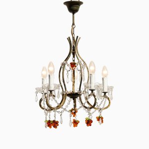 Murano Crystal Chandelier with Amber Glass Grapes, 1980s