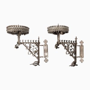 Wrought Iron Sconces in Gothic Style, 1800s, Set of 2