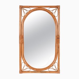 Mid-Century Italian Mirror with Double Frame in Bamboo and Rattan, 1970s