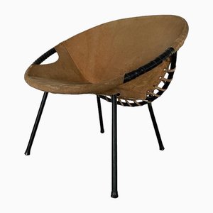 Mid-Century Modern Suede Leather Balloon Lounge Chair by Hans Olsen, 1950s