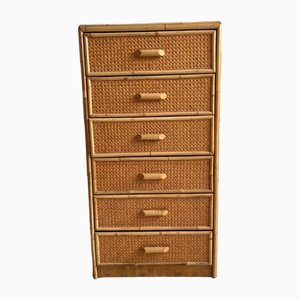 Vintage Chest of Drawers in Cane and Bamboo, 1970s