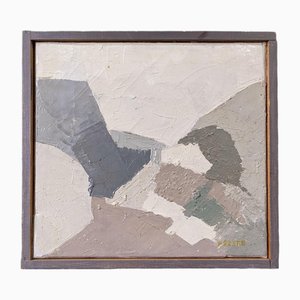 Swedish Artist, Alabaster Mini Abstract Composition, 1950s, Oil on Canvas, Framed