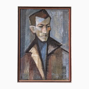 Schwedischer Künstler, Porträt eines Mannes, 1950er, Öl auf Leinwand, Gerahmt