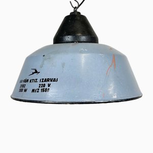 Lampe à Suspension Industrielle Grise en Émail et Fonte, 1960s