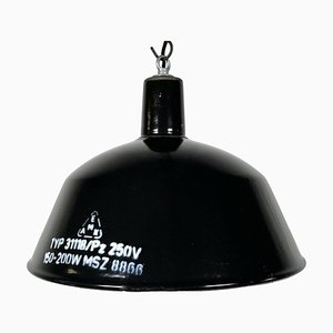 Lámpara colgante industrial esmaltada en negro de Emax, años 60