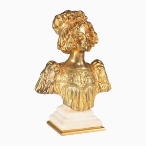 Busto de mujer joven de bronce dorado de Eugene Hannoteau, 1900