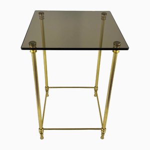Vintage Coffee Table with Smoked Glass Top & Gilt Brass Frame, France, 1970s